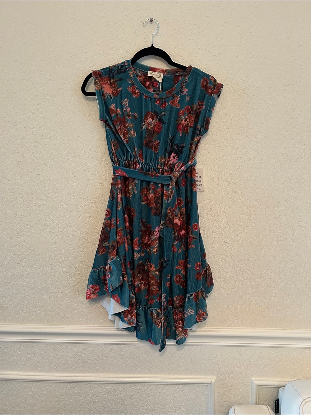 Mia Joy - Girls Teal Floral Belted Dress